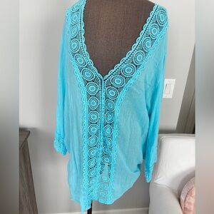 La Blanca Blue Crochet Trim Swim Coverup